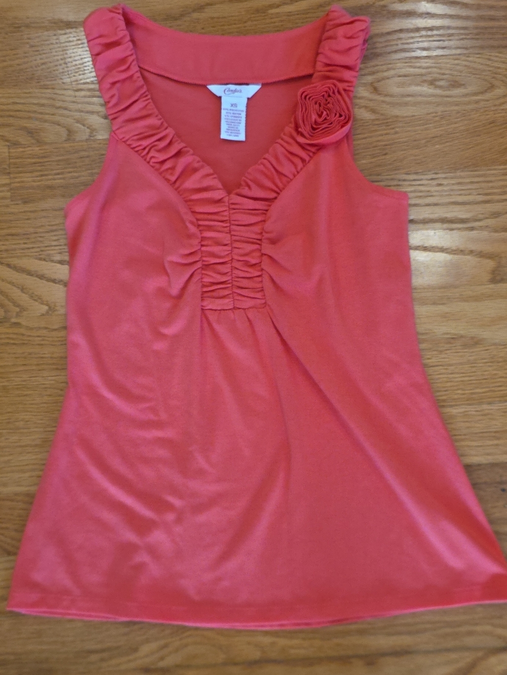 Candie's Coral Ruffle V-Neck Camisole with Rosette